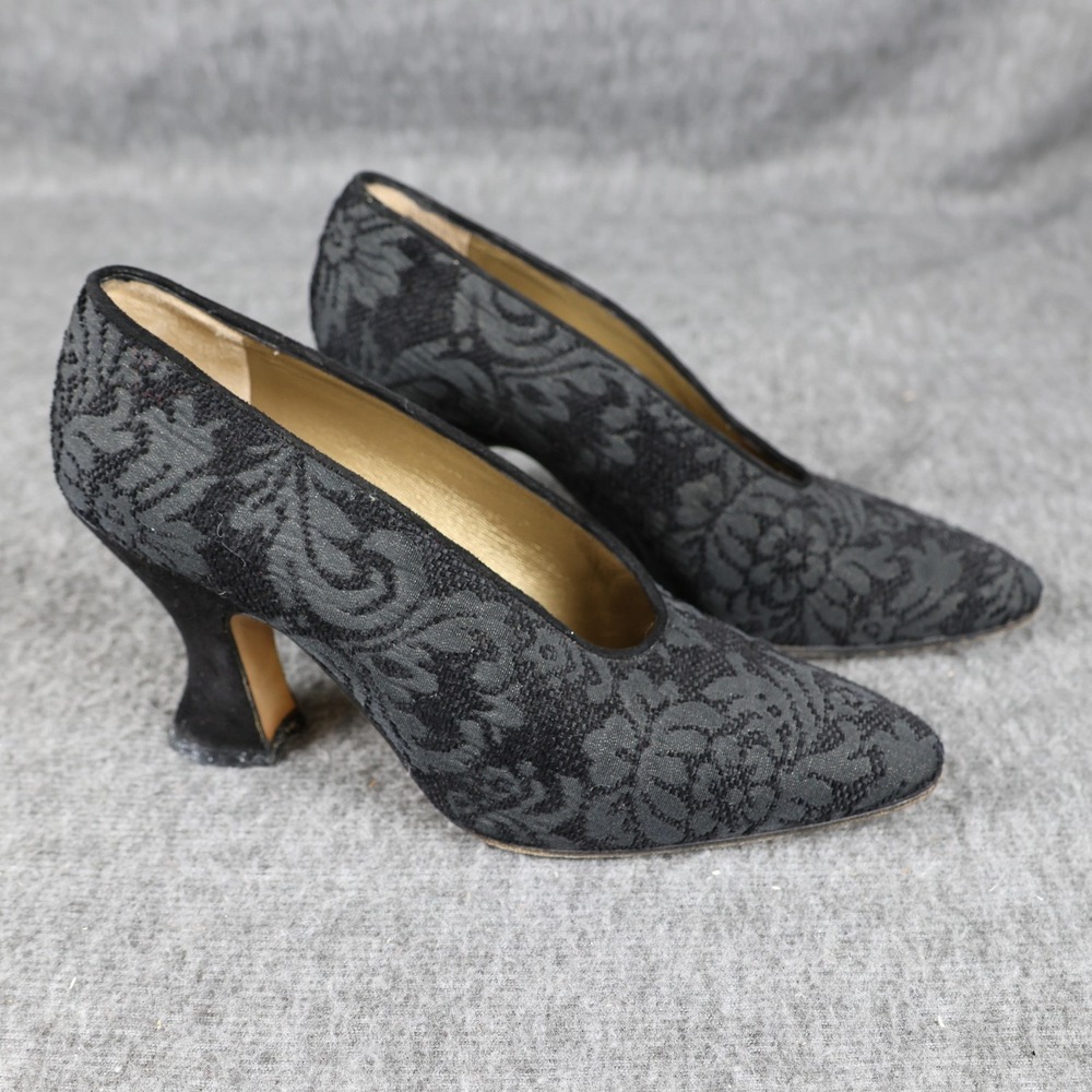Via Spiga Heels Womens Size 7.5 Black Floral Jacquard Pointed Toe Pumps Italy